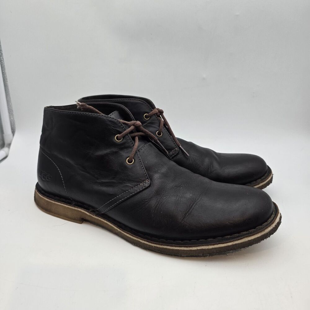 Ugg Men's Leighton Men's Boot Chukka Brown Leather 12 Waterproof Fur Lined Shoes